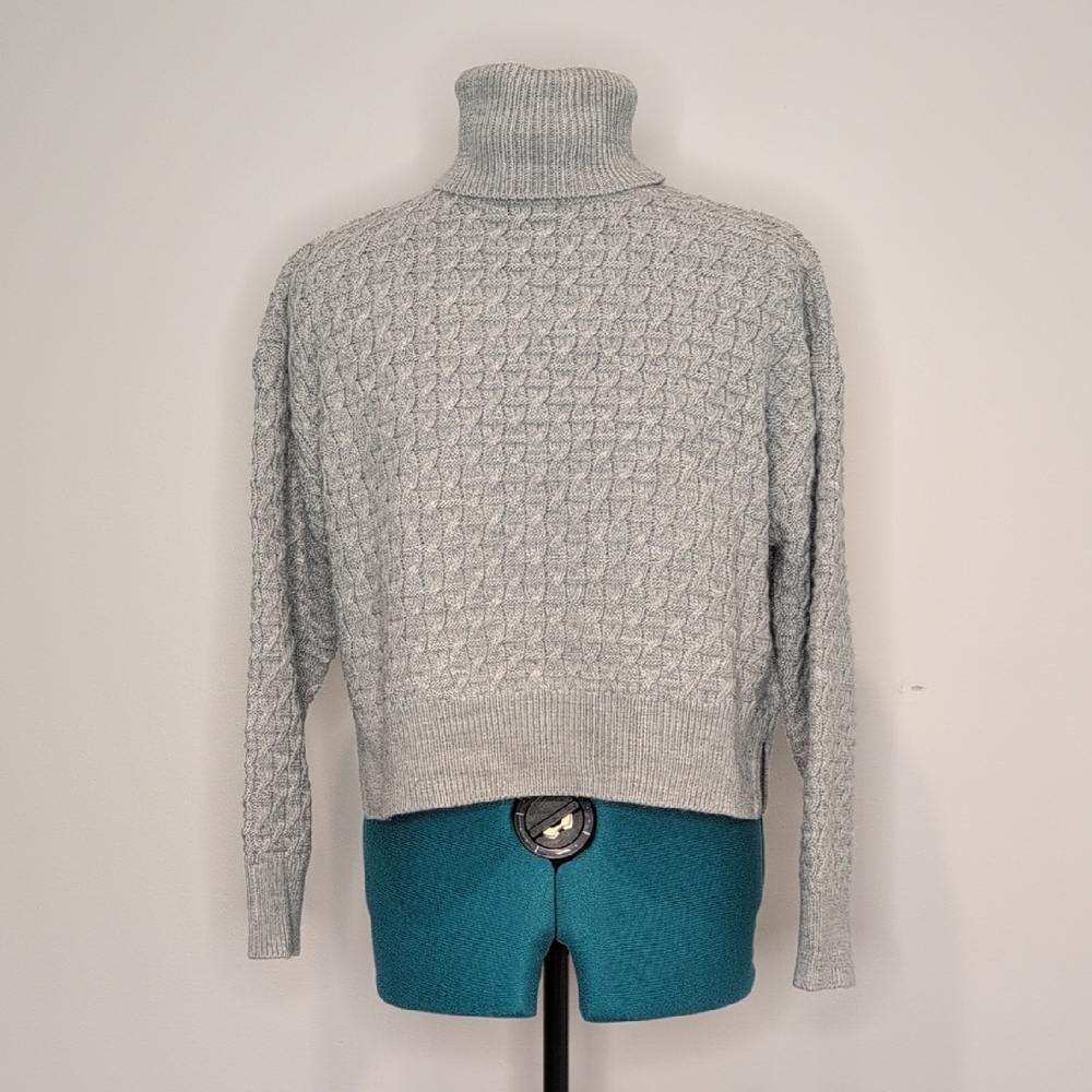 French Connection Textured Gray Turtleneck Sweater